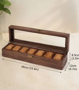 Boîte de rangement pour montres en bois massif de qualité supérieure avec couvercle en verre, organisateur de montres en bois fait main, boîte de présentation pour hommes et femmes - Product Image 4