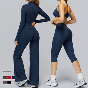 Conjunto Deportivo Azul Marino para Mujer, Chaqueta de Manga Larga con Cierre de Media Cremallera, Leggings de Cintura Alta, Transpirable y Ligero para Primavera - Product Image 3