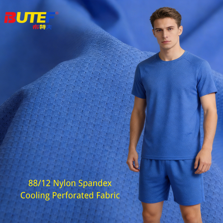 OEM ODM Cooling Nylon Spandex Four Way Stretch Perforated Fabric 170GSM Breathable Quick Dry 165cm Sportswear Boys Material
