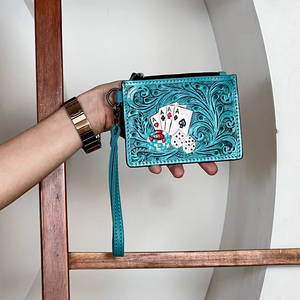 Nueva Cartera de Cuero Genuino Hecha a Mano con Diseño Western, Cierre de Cremallera, Tarjetero Pequeño, Diseño de Póker, Monedero Delgado para Monedas - Product Image 2