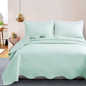 Ensemble de literie CG03 en tissu matelassé tissé, couleur unie, bord festonné, taille Queen - Product Image 2