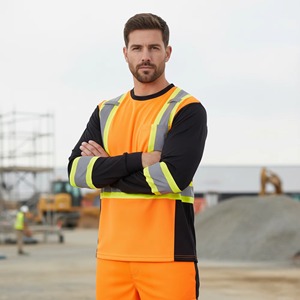 Camisas de Trabajo de Alta Visibilidad con Mangas Cortas Amarillas y Naranjas, Reflectantes para Hombre - Product Image 6