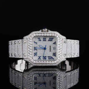 Reloj de Lujo para Hombre con Diamantes Cultivados en Laboratorio, Esfera Azul Romana, Acero Inoxidable, Cristal de Zafiro, 40mm 20mm - Product Image 1