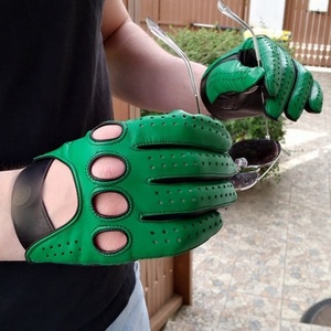 Guantes de Motociclista de Cuero Verde Personalizados, sin Dedos, Ventilados, Antideslizantes, con Correa Ajustable, Venta al Por Mayor - Product Image 2