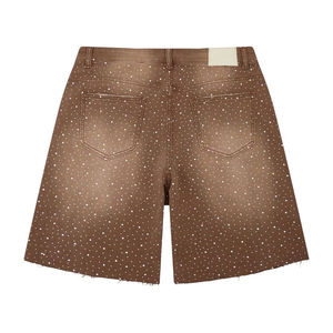 Shorts en jean personnalisés effet délavé vintage avec strass pour hommes – Streetwear tendance et stylé – Vente en gros - Product Image 3