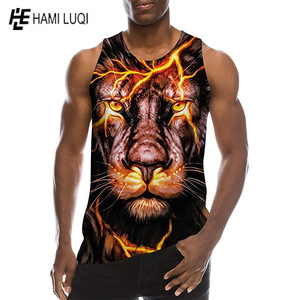 Débardeur pour homme à imprimé animal, col rond, sans manches, décontracté, respirant, en polyester tricoté, avec motif visage de lion - Product Image 3