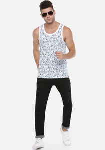 Camiseta sin mangas con estampado de letras para hombre, cuello redondo, informal, transpirable, de punto de algodón - Product Image 1
