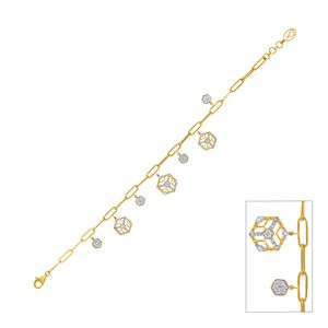 Elegante Pulsera con Dijes Geométricos de Oro Amarillo de 9K para Mujer |   Pulsera de Cadena con Eslabones de Cristal en Forma de Cubo |   Joyería de Lujo Minimalista - Product Image 1