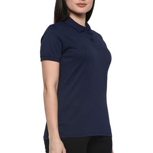 เสื้อโปโลแขนสั้นสีกรมท่าสำหรับผู้หญิง สีพื้น ผ้าถักลำลอง ทรงปกติ ผ้าปิเก้ - Product Image 2