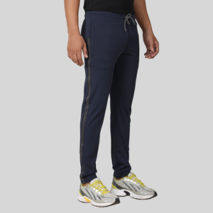 Pantalon de survêtement sport bleu quatre directions avec bande latérale, logo personnalisable, impression HD, délavage coloré, 100 % polyester, séchage rapide, tailles homme M/L/XL - Product Image 3