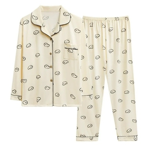 Conjunto de Pijama de Manga Larga 100% Algodón para Mujer, Estampado, Transpirable, Informal, con Botones, Tejido de Alta Calidad - Product Image 3