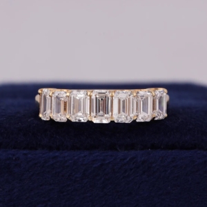OM GEMS 10K Solid Gold Emerald Cut Lab Created <b>Diamond</b> Half Eternity Band IGI Certified D-VVS Clarity Minimalist Wedding Band - Product Image 1