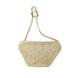 Sac à bandoulière pour femme en jute tressée circulaire artisanale avec sangle tressée nouée, sac de toilette fantaisie trapézoïdal, vente en gros - Product Image 1