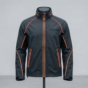 Veste coupe-vent pour homme, noire avec bordure orange, col montant, fermeture éclair intégrale, empiècements en mesh, veste de sport pour activités de plein air et course à pied - Product Image 1