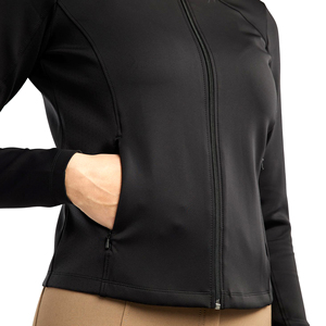 Chaqueta de equitación para mujer, corte ajustado, con cremallera, abrigo para jinete, elástica, transpirable, ropa deportiva para exteriores, color negro - Product Image 3