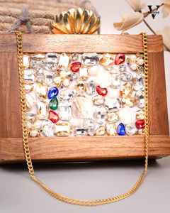 Pochette de mariée en bois artisanal pour femmes et filles, avec nacre, style vintage, portefeuille à bandoulière amovible, sac à bandoulière - Product Image 1