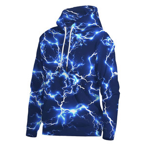 Sudadera con capucha para hombre con estampado de rayo, forro polar, estilo casual urbano, manga larga con cordón - Product Image 4