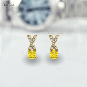 Verified Supplier Natural 0.90 Cts Round Cut Yellow Sapphire & Diamond Jesus Cross <b>Earrings</b> 14k Fine Gold Push <b>Back</b> Stud for Her - Product Image 3
