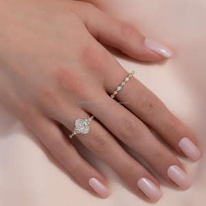 IGI/GIA Lab Grown Vintage 14K oro blanco Unisex boda/anillo de compromiso corte diamante aniversario fiesta regalo pera corte ovalado diamante - Product Image 1