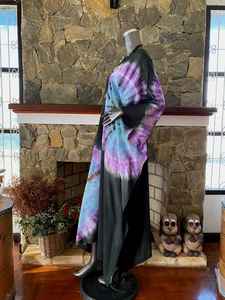 Robe caftan Shibori Tie Dye noir turquoise, art portable, maxi bohème - Product Image 3
