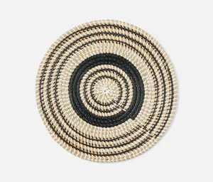 OEM/ODM Custom Design Bohemian Style Eco-Friendly Seagrass <b>Placemats</b> Set in Square Shapes Black Natural Woven Heat Resistant - Product Image 1