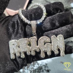 Custom Letter <b>Name</b> Pendant Necklace Iced Out Moissanite Diamond Tennis <b>Chain</b> Hip Hop Jewelry - Product Image 3