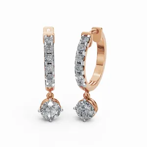 Aros Redondos Brillantes con Diamantes Creados en Laboratorio en Oro Rosa de 18K, 14 Piezas de Diamantes con Certificado IGI para Mujer - Product Image 4