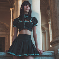 Conjunto de Cosplay con Top Corto y Falda Plisada, Uniforme Escolar, Vestido con Camisa de Manga Larga y Falda Plisada, Traje de Marinera para Mujer
