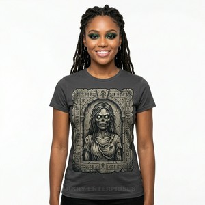 T-shirt graphique Zombie Queen Crown Jewels pour femme, coupe vintage, imprimé squelette gothique, vente en gros, fabricant de streetwear - Product Image 6