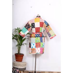 Wholesale Summer Robe Hand Stitched Silk Quilted Kantha <b>Kimono</b> <b>Belt</b> Boho Hippie Floral Unisex Bathrobe Women's Sleepwear Quick - Product Image 6