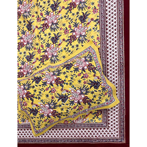 <b>Double</b> Yellow Jaal Hand Block Printed Cotton 200TC Geometric Flat <b>Bed</b> <b>Sheet</b> Breathable Home Hotel & Fancy Use - Product Image 1