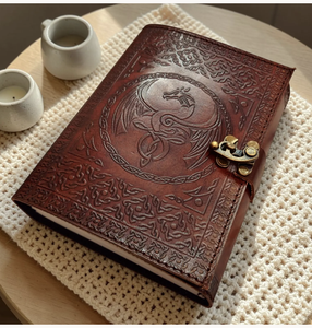 Vintage Handmade dragon journal <b>A5</b> Hardcover leather <b>Diary</b> Gift Sketchbook Witchcraft Supplies Wiccan Notebook with metal lock - Product Image 5