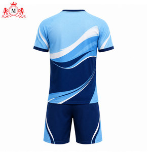 ชุดเสื้อฟุตบอลสีน้ำเงินขาวแบบซับลิเมชั่นพร้อมกางเกงขาสั้น ชุดยูนิฟอร์มฟุตบอลสำหรับผู้ใหญ่ ผ้าโพลีเอสเตอร์ระบายอากาศ ตรวจจับรอยตะเข็บด้วยเข็ม - Product Image 3