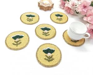 ALI FASHION ART Handmade Beaded Maple Leaf Coasters Set Reusable Fabric <b>Bar</b> <b>Mats</b> Classic Autumn Design Orange Yellow Brown - Product Image 1