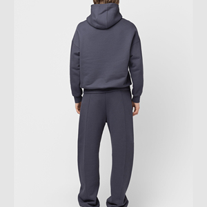 Ensemble de survêtement pour homme bleu clair à capuche avec cordon de serrage, 100 % polyester polaire, sweat-shirt et pantalon long, décontracté, imprimé, couleur unie - Product Image 3