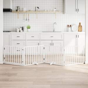 Puerta Plegable para Perros de 4 Paneles con Puerta de Madera de Álamo Blanco de 126.0 Pulgadas, Barrera y Corral para Mascotas - Product Image 1