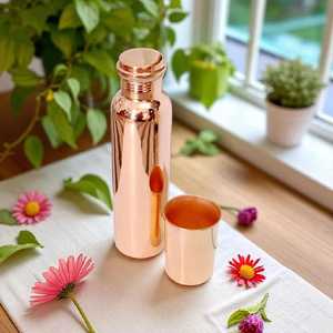Pure <b>Plain</b> Copper <b>Water</b> <b>Bottle</b> Designer Unique Artisan Hand-made Leak-Proof Eco-Friendly Perfect Gift Ayurvedic Copper <b>Bottle</b> - Product Image 3