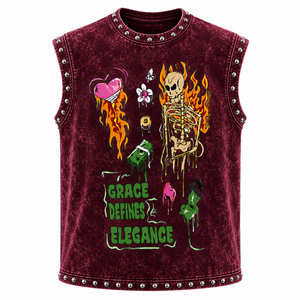 T-shirts sans manches décontractés et respirants de qualité supérieure, style boîte, avec strass personnalisés, délavage acide, style urbain, vente en gros, faible MOQ - Product Image 3