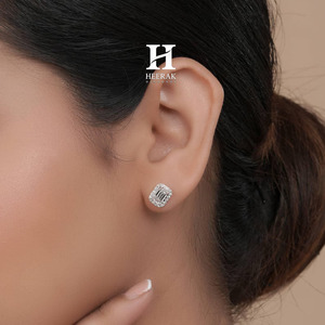 Luxury <b>Emerald</b> Cut Lab Grown Diamond Halo <b>Stud</b> Earrings IGI Certified VVS EF Diamond White Gold 925 Silver Jewelry for Women - Product Image 1
