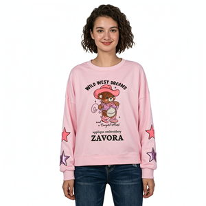 Sudaderas de Lujo con Apliques Bordados y Gráficos, Sudaderas Extra Grandes de Felpa de Algodón para Mujer, Sudadera con Cuello Redondo y Gráficos Rosas Personalizados - Product Image 1