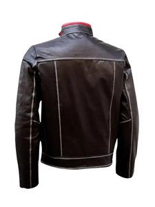 Men’s <b>Brown</b> Genuine <b>Leather</b> <b>Jacket</b> with Red Stripes – Stylish Biker Moto <b>Jacket</b> Casual Motorcycle Outerwear Wholesale - Product Image 2