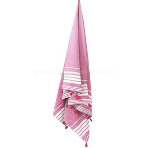 Serviette de bain indienne faite à la main motif rayé décoratif caractéristique comprimée détail de frange coton turc finition tissée à la main - Product Image 5
