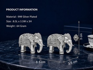 Par de Ídolos de Trompa de Elefante Tallada Moderna, Bañados en Plata 999, 100% Latón, 8.5 x 3.5 x 3 cm, 64 g, para Puja, Diwali y Decoración - Product Image 2