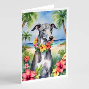 Whimsical Greyhound Luau A7 <b>Greeting</b> <b>Cards</b> Pack of 8 Blank <b>Note</b> <b>Cards</b> with Envelopes Size 5x7 - Product Image 1
