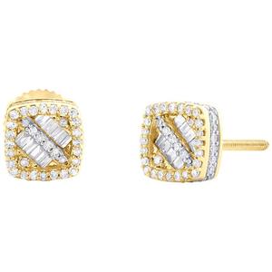 Boucles d'oreilles clous en or jaune 10 carats, 0,33 ct, pierres naturelles rondes et taille baguette 7 mm, bijoux fins pour femme - Product Image 6