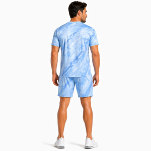 Conjunto de dos piezas de alta calidad para hombre, camiseta y pantalones cortos, ligero, transpirable, conjunto de verano, ropa deportiva informal, para gimnasio, fitness, entrenamiento. - Product Image 5