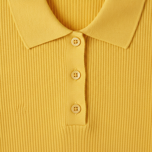 Polo en tricot jaune pour femme de qualité supérieure, manches courtes, couleur unie, style décontracté, longueur normale - Product Image 2