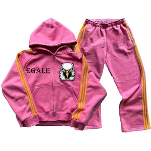 Sudadera con Capucha Rosa para Hombre con Logotipo de Águila y Rayas Amarillas, Ropa Casual de Otoño, Tela French Terry - Product Image 5