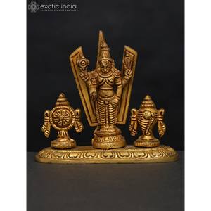 Petite statue en laiton de 4 pouces de Tirupati Balaji (Venkateshvara) avec symboles Vaishnava Sculpture Produit - Product Image 4