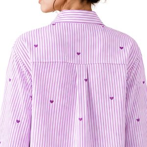 Camisa de mujer a rayas moradas y blancas con botones, blusa de algodón de manga larga con bordado de corazón, ajuste holgado, estilo casual, top oversize. - Product Image 6